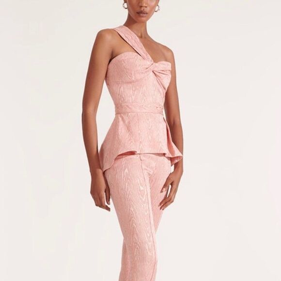 Veronica Beard Sufiana Moire One Shoulder Top Jacquard Blush Blouse Zip Back NWT - Picture 4 of 10